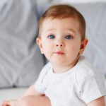 shot cute baby girl looking camera